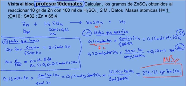 reactivo limitante 4 eso 1 bachillerato