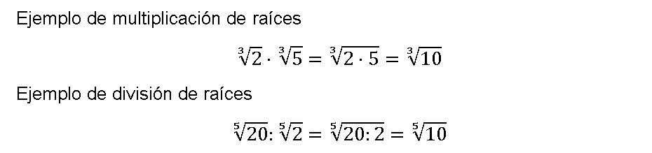 multiplicacion y division de radicales ejemplos y propiedades