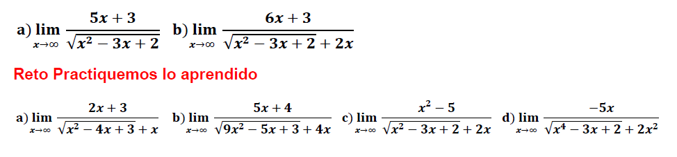 ejercicios y ejemplos de limites infinito entre infinito con raices