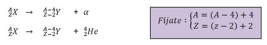 ejemplo leyes de desplazamiento radiactivo partículas alfa