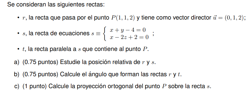 proyección ortogonal punto y recta 2 bachillerato geometría en el espacio