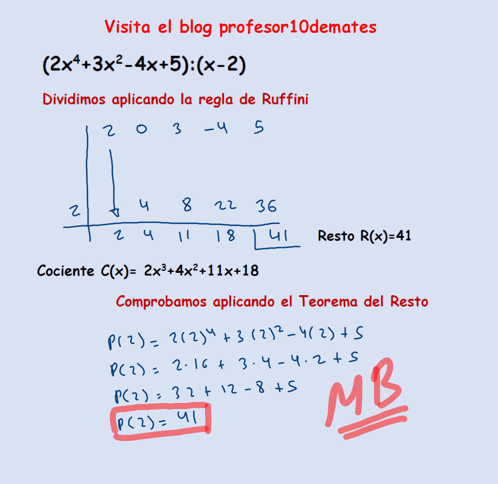 Ejercicos regla de ruffini 3 ESO polinomios resueltos