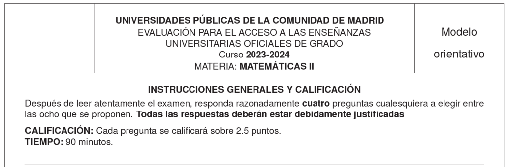 examen matemáticas selectividad 2024 solución resuelto comunidad madrid modelo 0 2024 cero